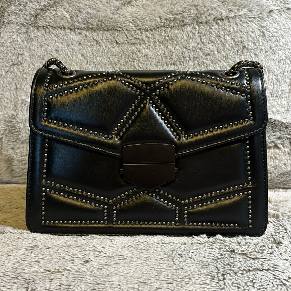 Studded Black Purse With Two Way Chain Strap